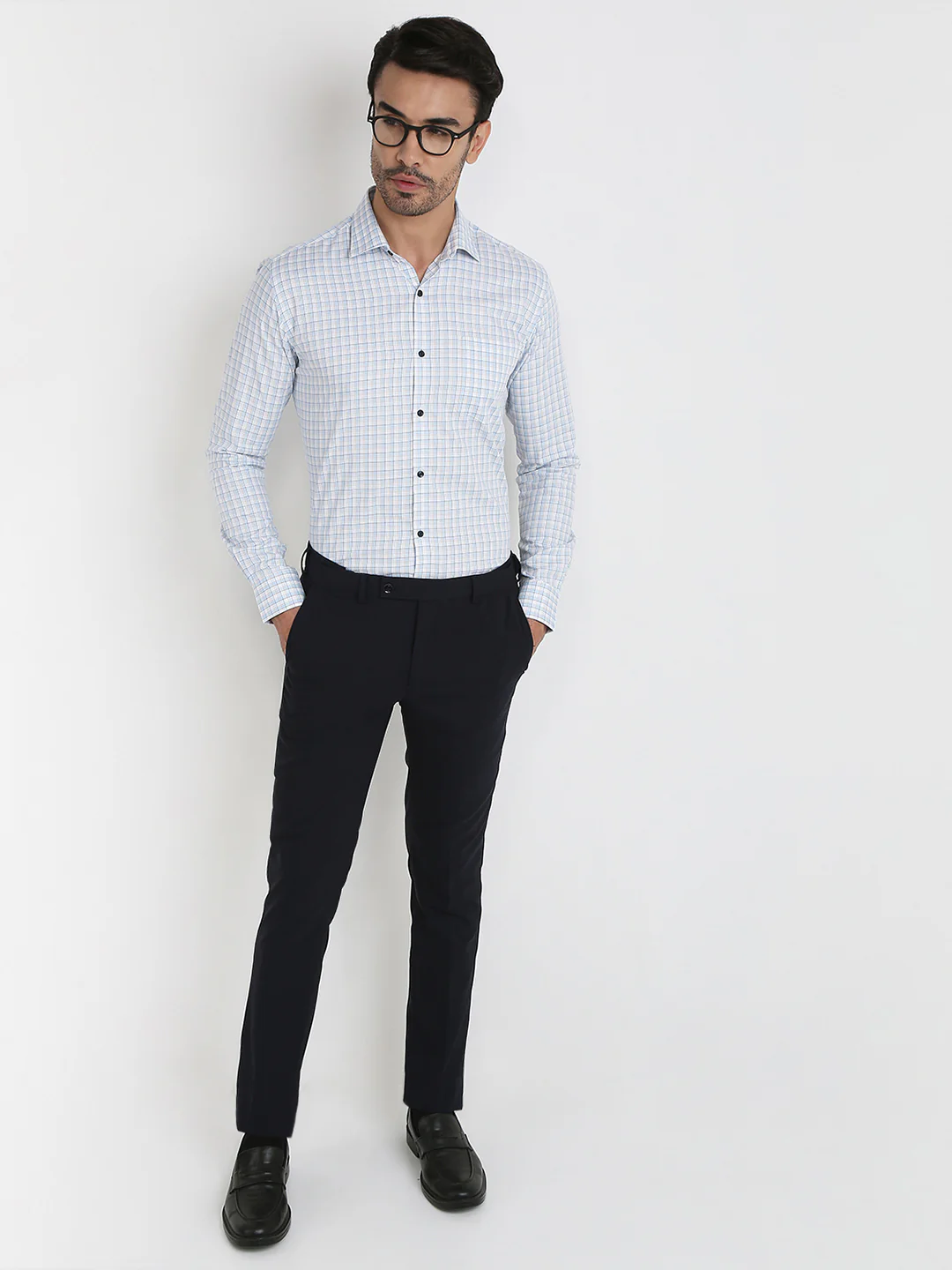 Park Avenue Men Blue Checks Slim Fit Cotton Formal Shirt - Image 5