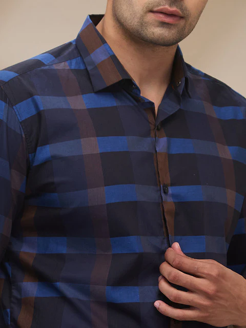 Park Avenue Men Blue Checks Slim Fit Cotton Shirt - Image 5