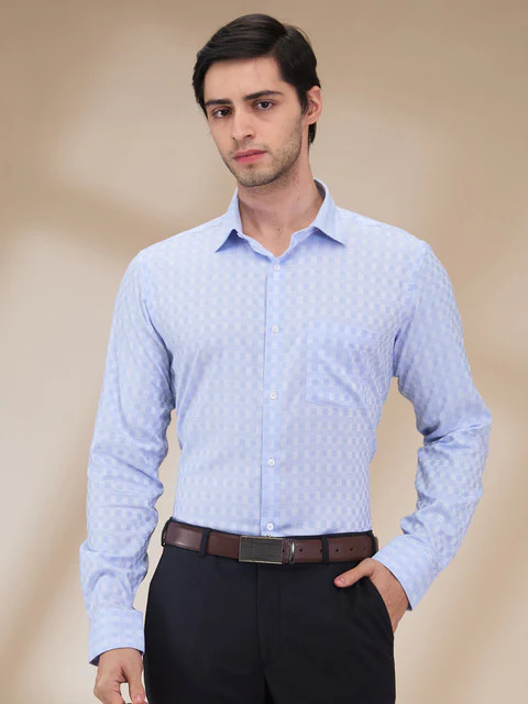 Park Avenue Men Blue Checks Slim Fit Cotton Shirt