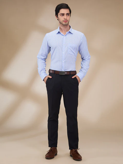 Park Avenue Men Blue Checks Slim Fit Cotton Shirt - Image 2
