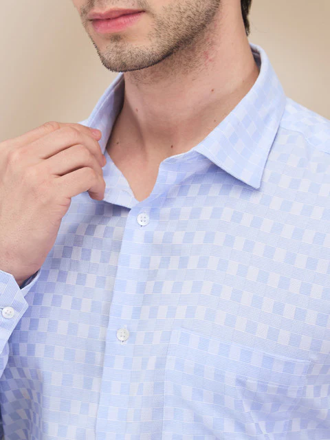 Park Avenue Men Blue Checks Slim Fit Cotton Shirt - Image 5