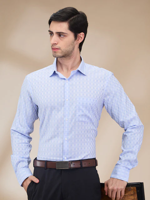 Park Avenue Men Blue Checks Slim Fit Cotton Shirt - Image 6