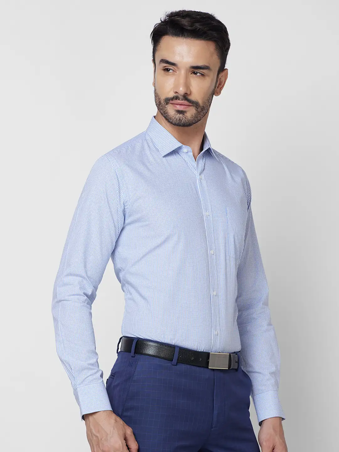 Park Avenue Men Blue Checks Slim Fit Cotton Shirt - Image 2