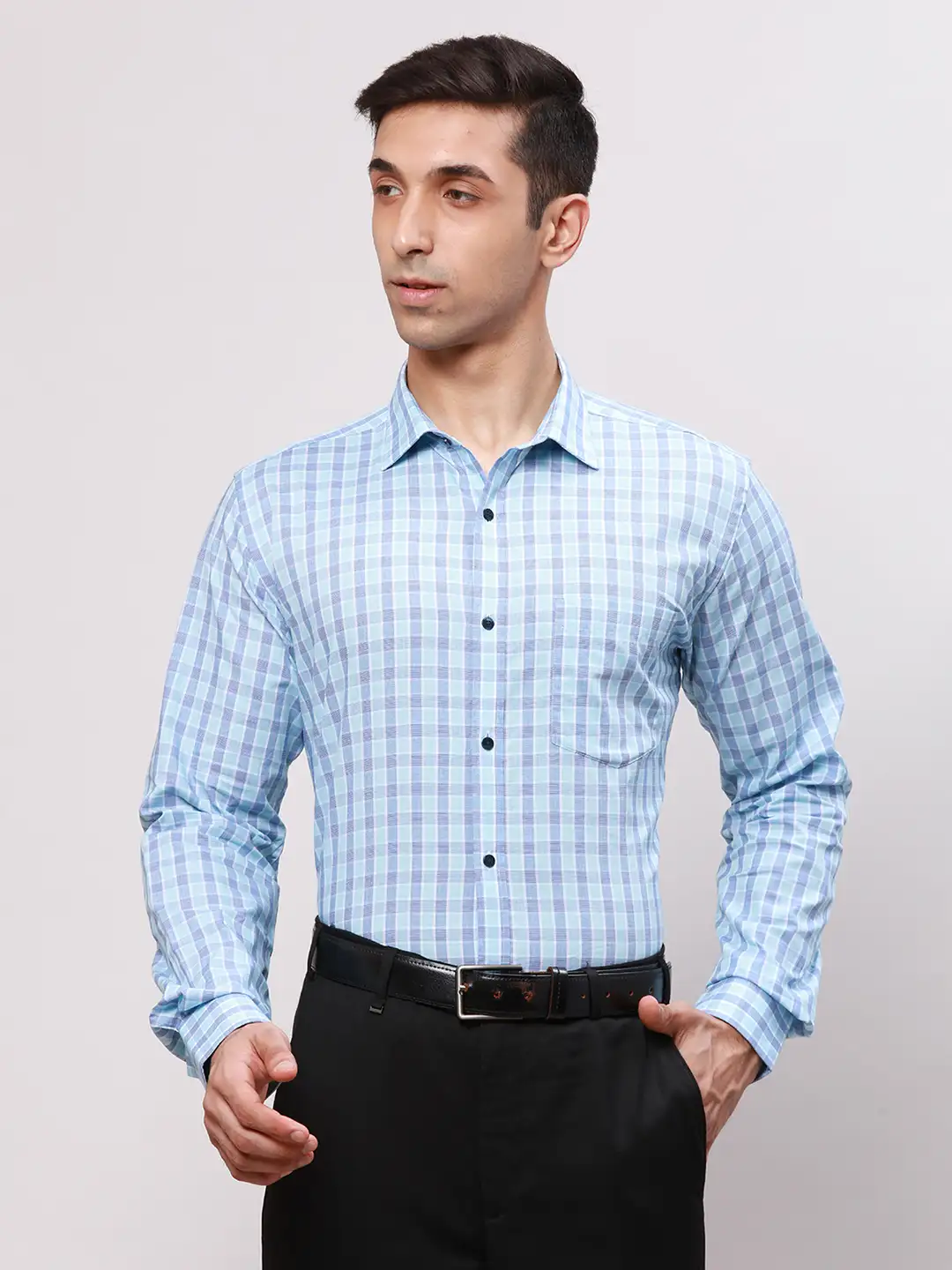 Park Avenue Men Blue Checks Slim Fit Cotton Shirt