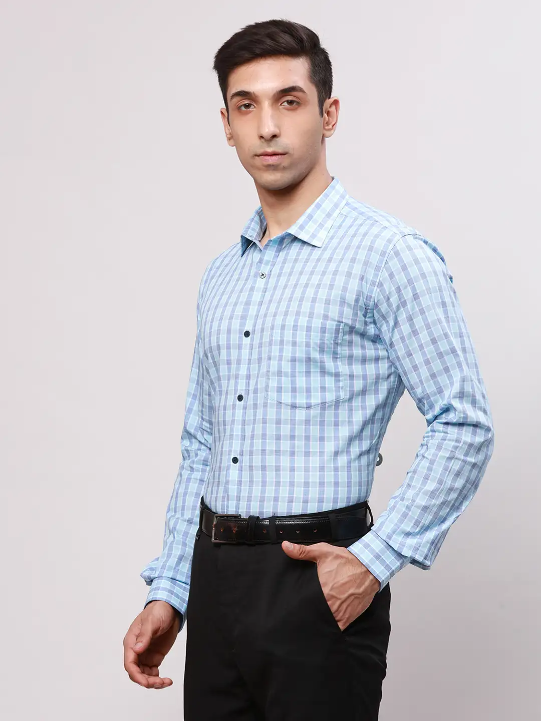 Park Avenue Men Blue Checks Slim Fit Cotton Shirt - Image 3