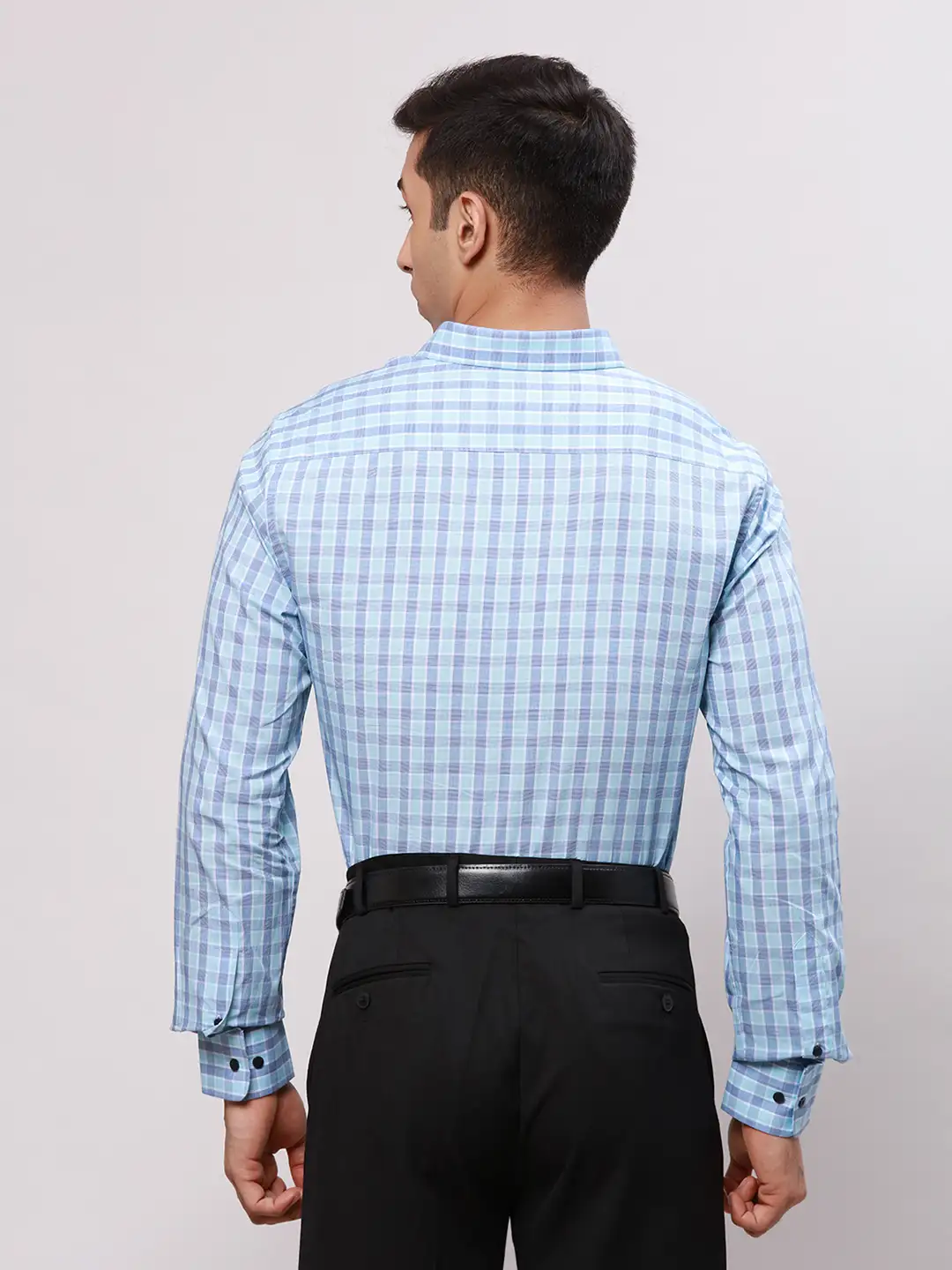 Park Avenue Men Blue Checks Slim Fit Cotton Shirt - Image 4