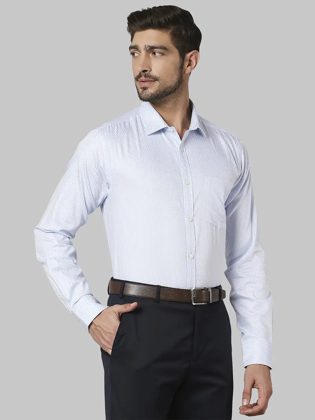 Park Avenue Men Blue Checks Slim Fit Cotton Shirt - Image 2