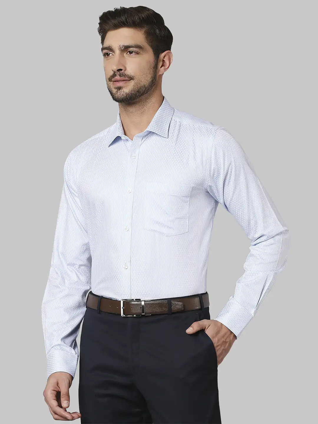 Park Avenue Men Blue Checks Slim Fit Cotton Shirt - Image 3