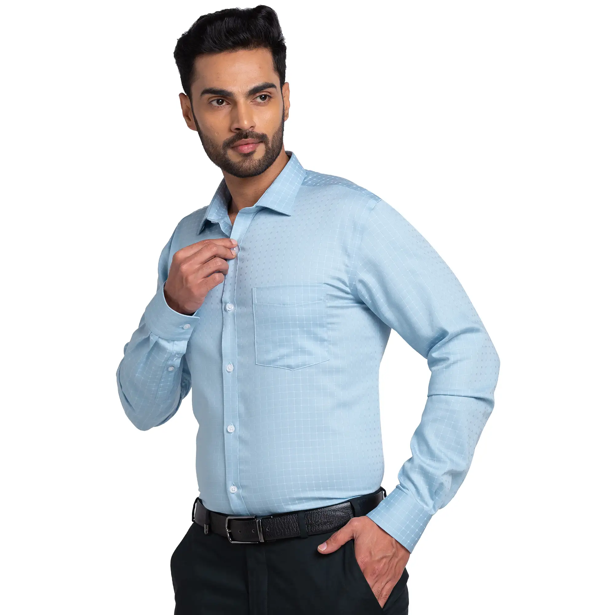 Park Avenue Men Blue Checks Slim Fit Cotton Shirt - Image 3