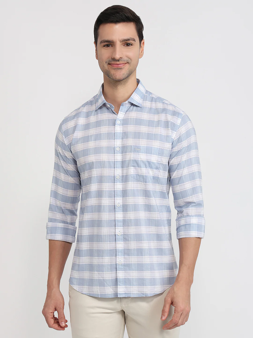 Park Avenue Men Blue Checks Slim Fit Cotton Shirt
