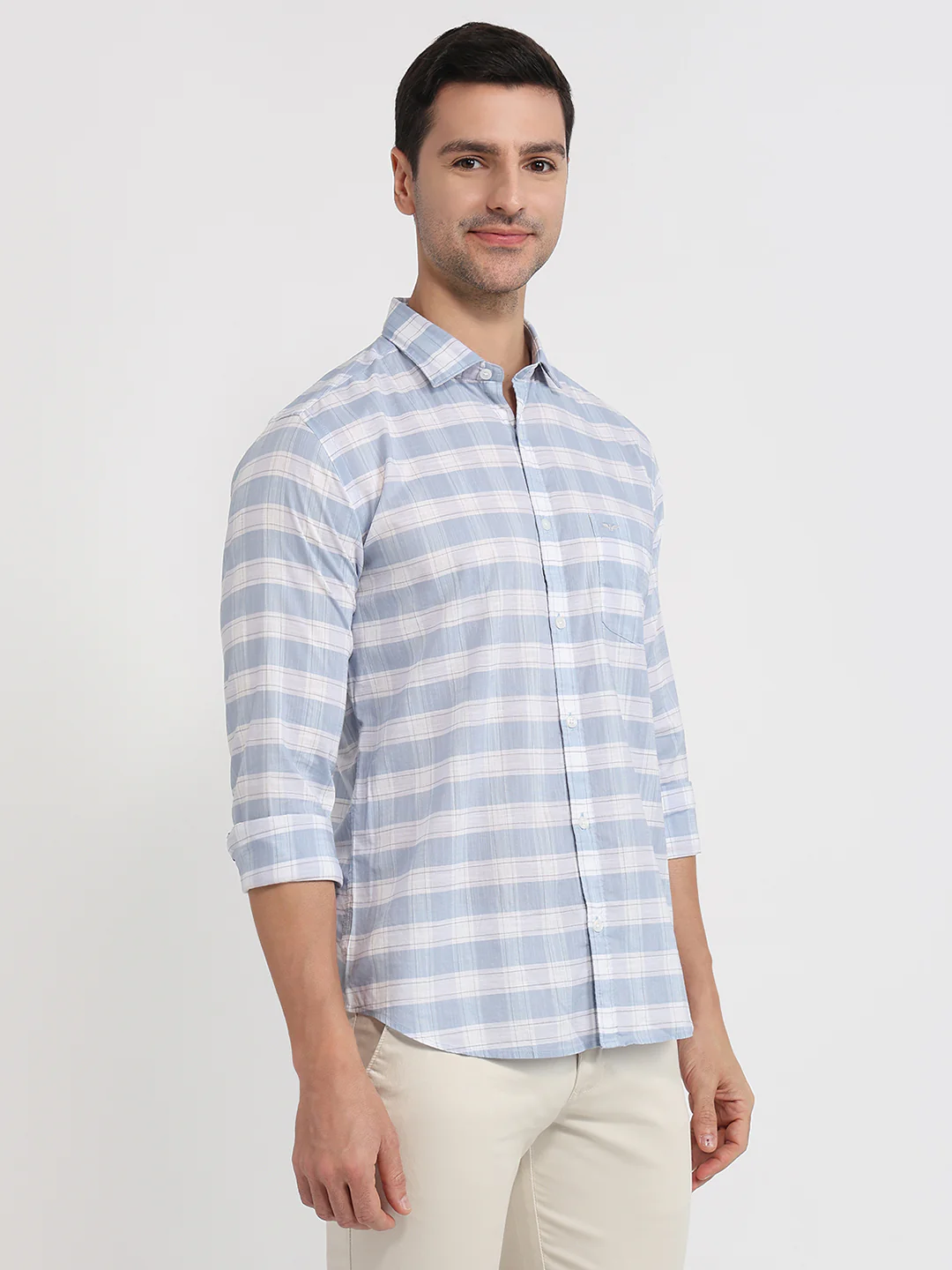 Park Avenue Men Blue Checks Slim Fit Cotton Shirt - Image 3