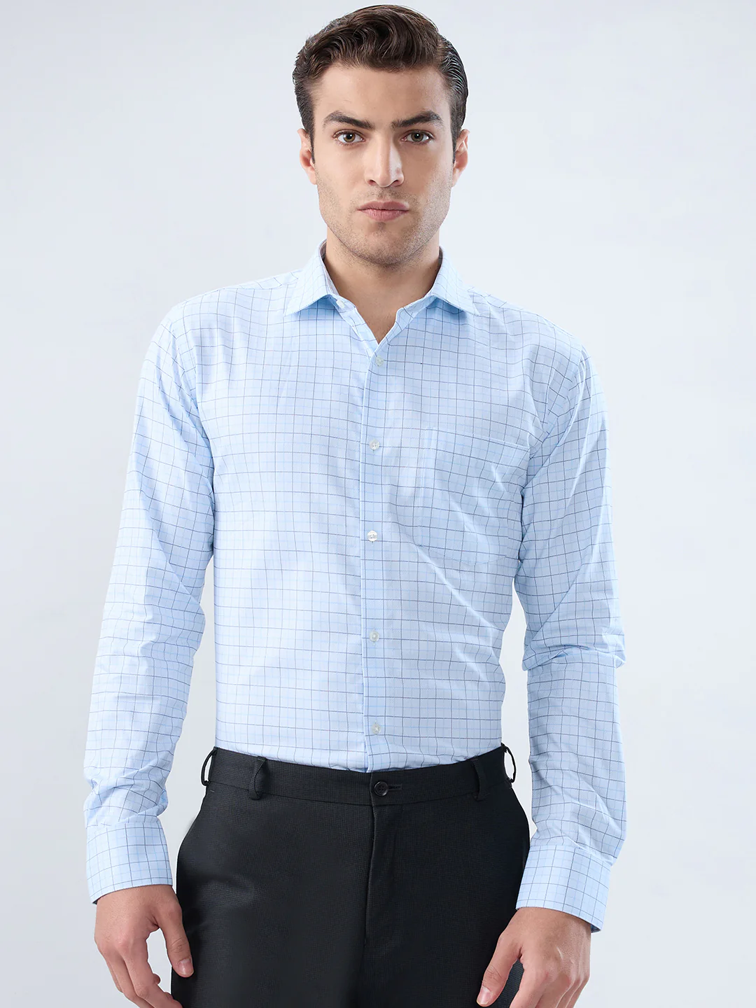 Park Avenue Men Blue Checks Slim Fit Cotton Shirt