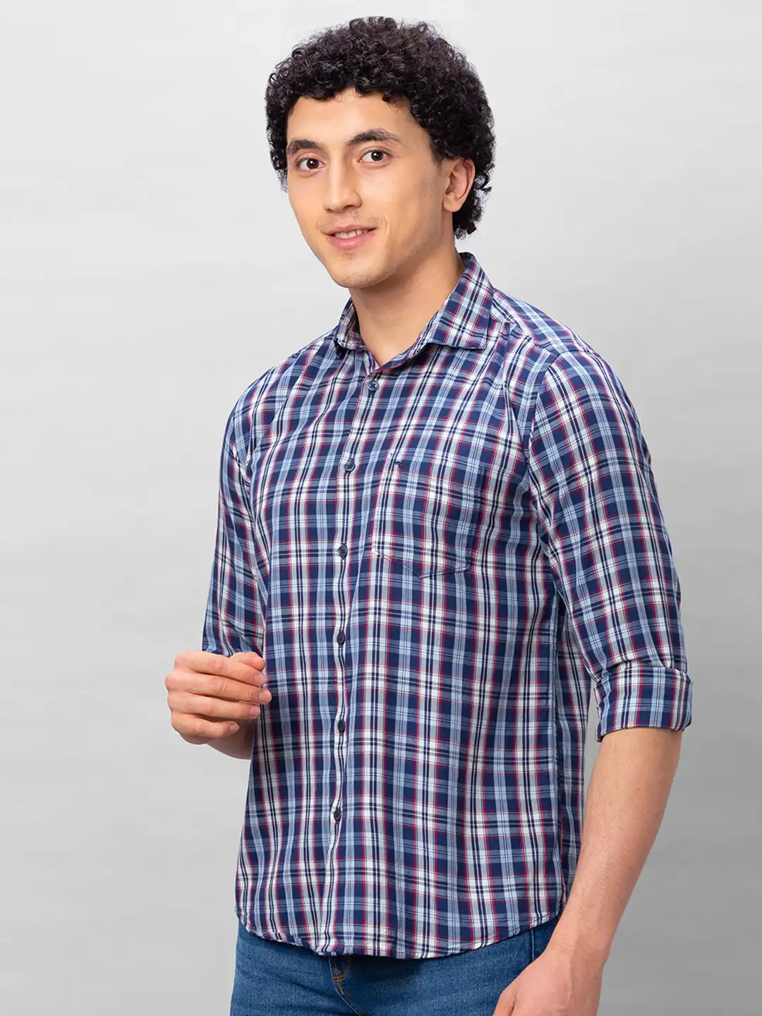 Park Avenue Men Blue Checks Slim Fit Cotton Shirts - Image 3