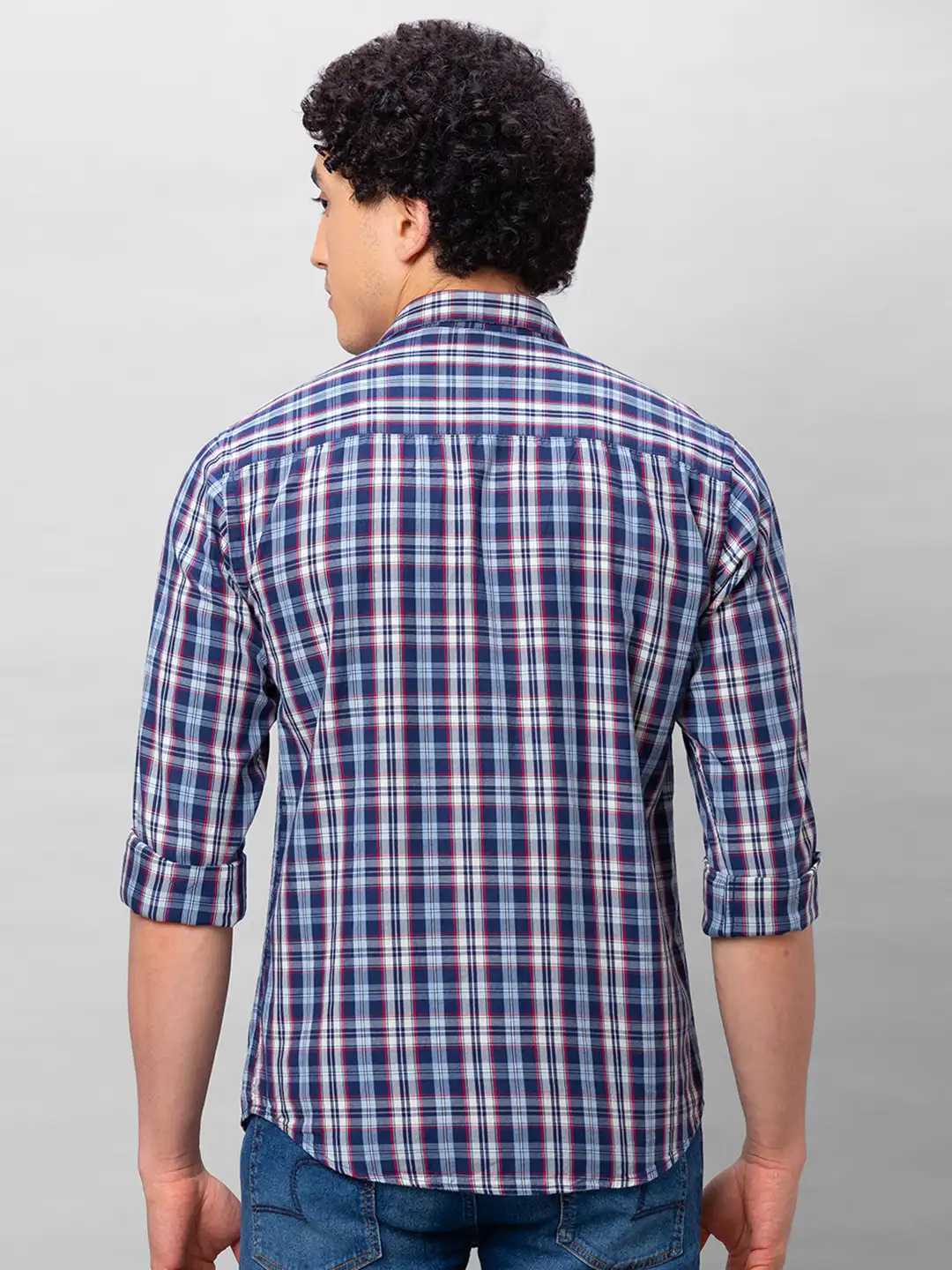 Park Avenue Men Blue Checks Slim Fit Cotton Shirts - Image 4