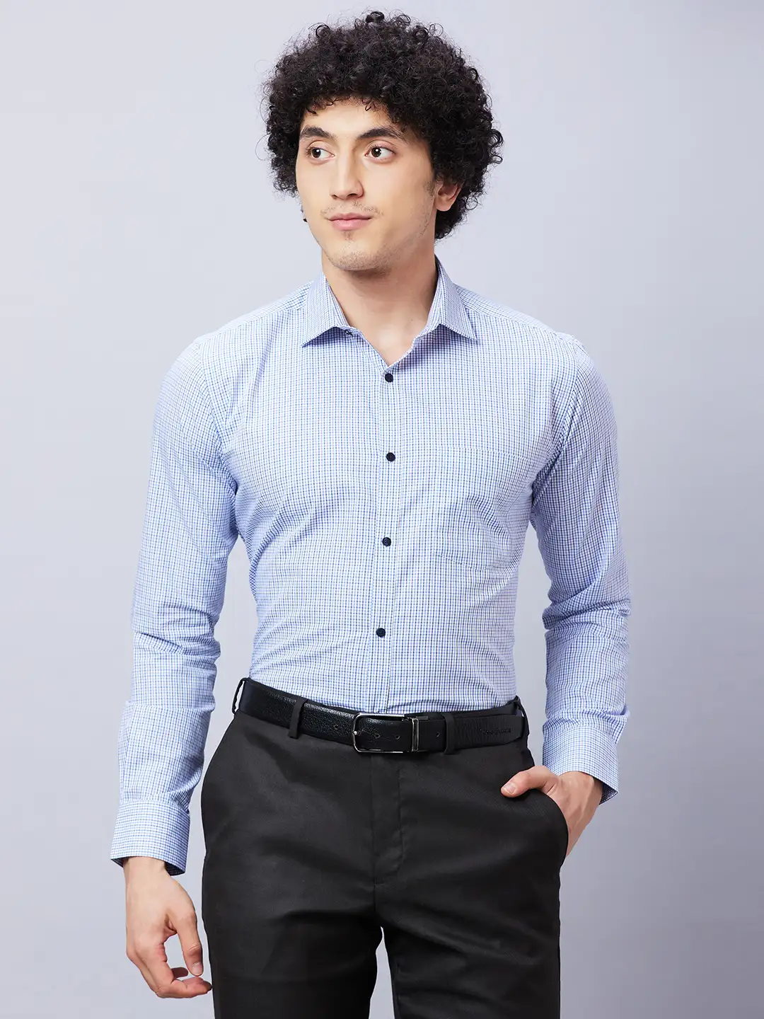 Park Avenue Men Blue Checks Slim Fit Cotton Shirts