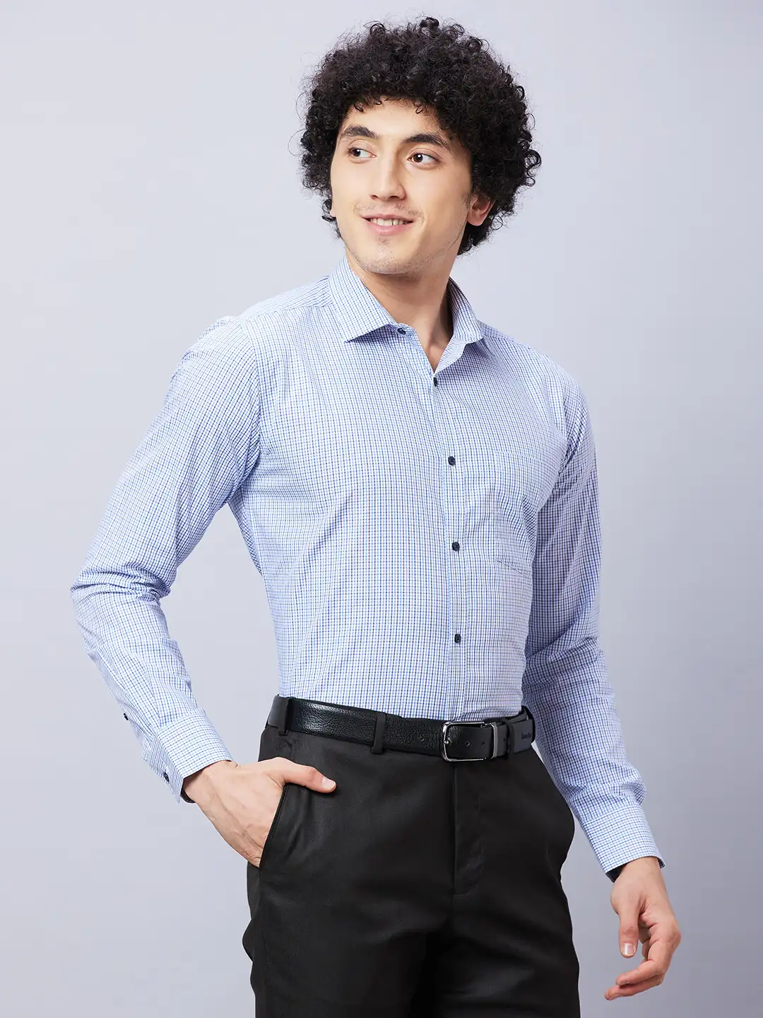 Park Avenue Men Blue Checks Slim Fit Cotton Shirts - Image 2