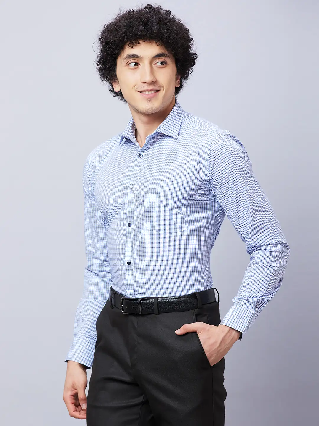Park Avenue Men Blue Checks Slim Fit Cotton Shirts - Image 3