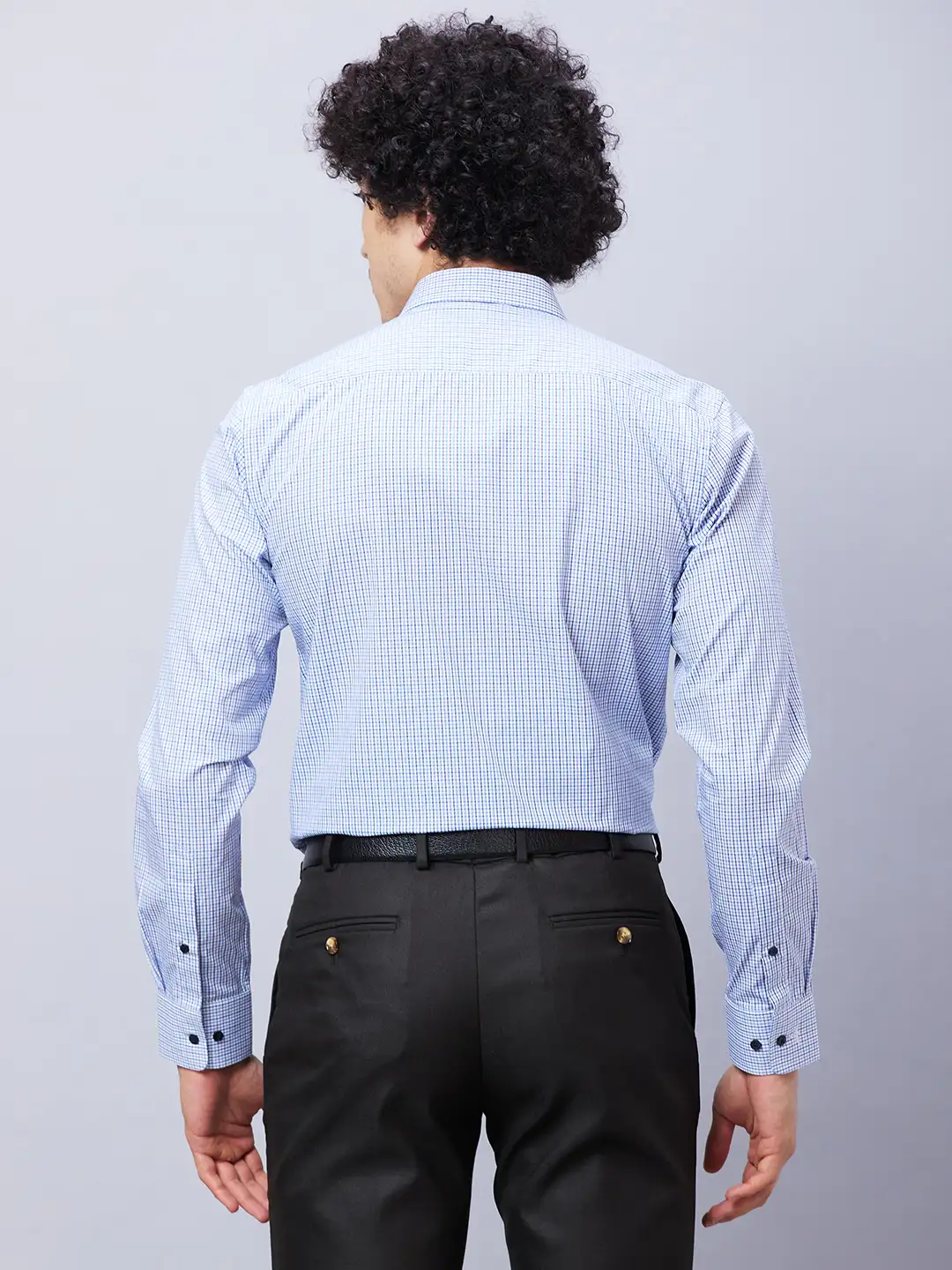 Park Avenue Men Blue Checks Slim Fit Cotton Shirts - Image 4