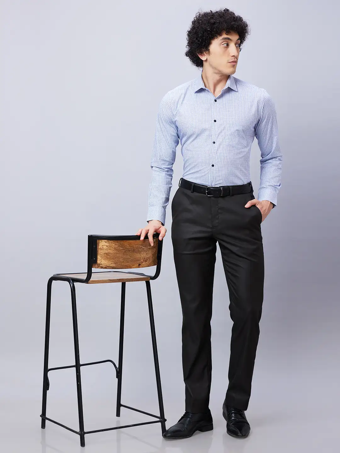 Park Avenue Men Blue Checks Slim Fit Cotton Shirts - Image 5