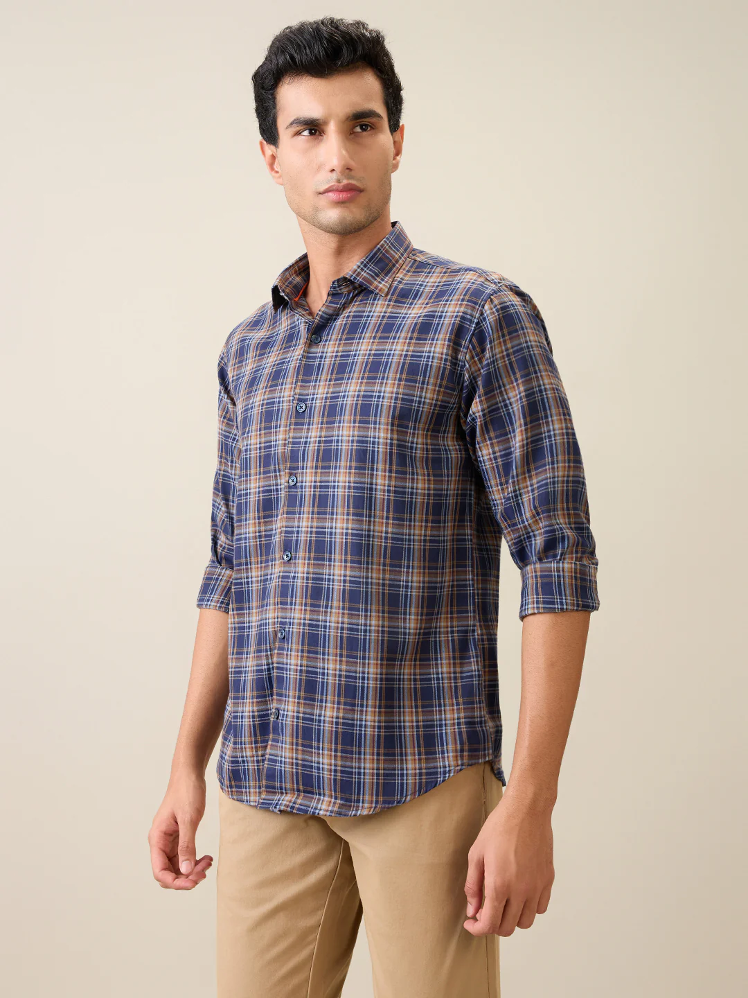 Park Avenue Men Blue Checks Slim Fit Polyester Blend Casual Shirt - Image 15