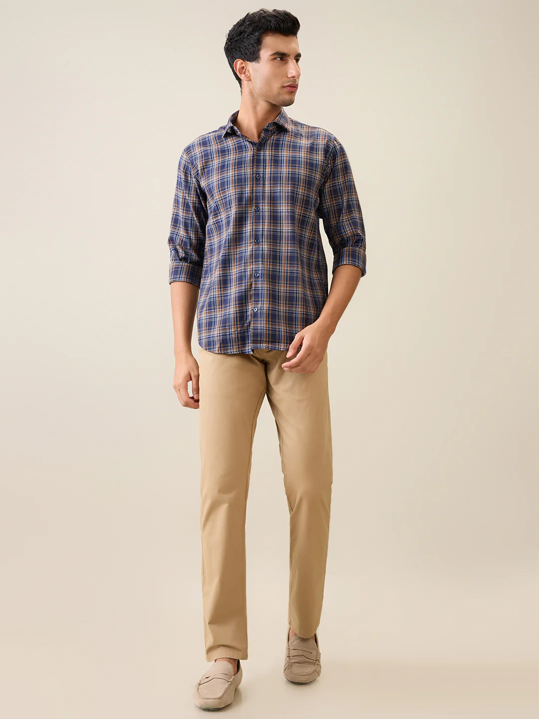 Park Avenue Men Blue Checks Slim Fit Polyester Blend Casual Shirt - Image 17