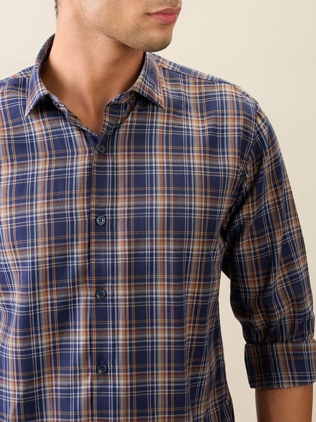 Park Avenue Men Blue Checks Slim Fit Polyester Blend Casual Shirt - Image 19