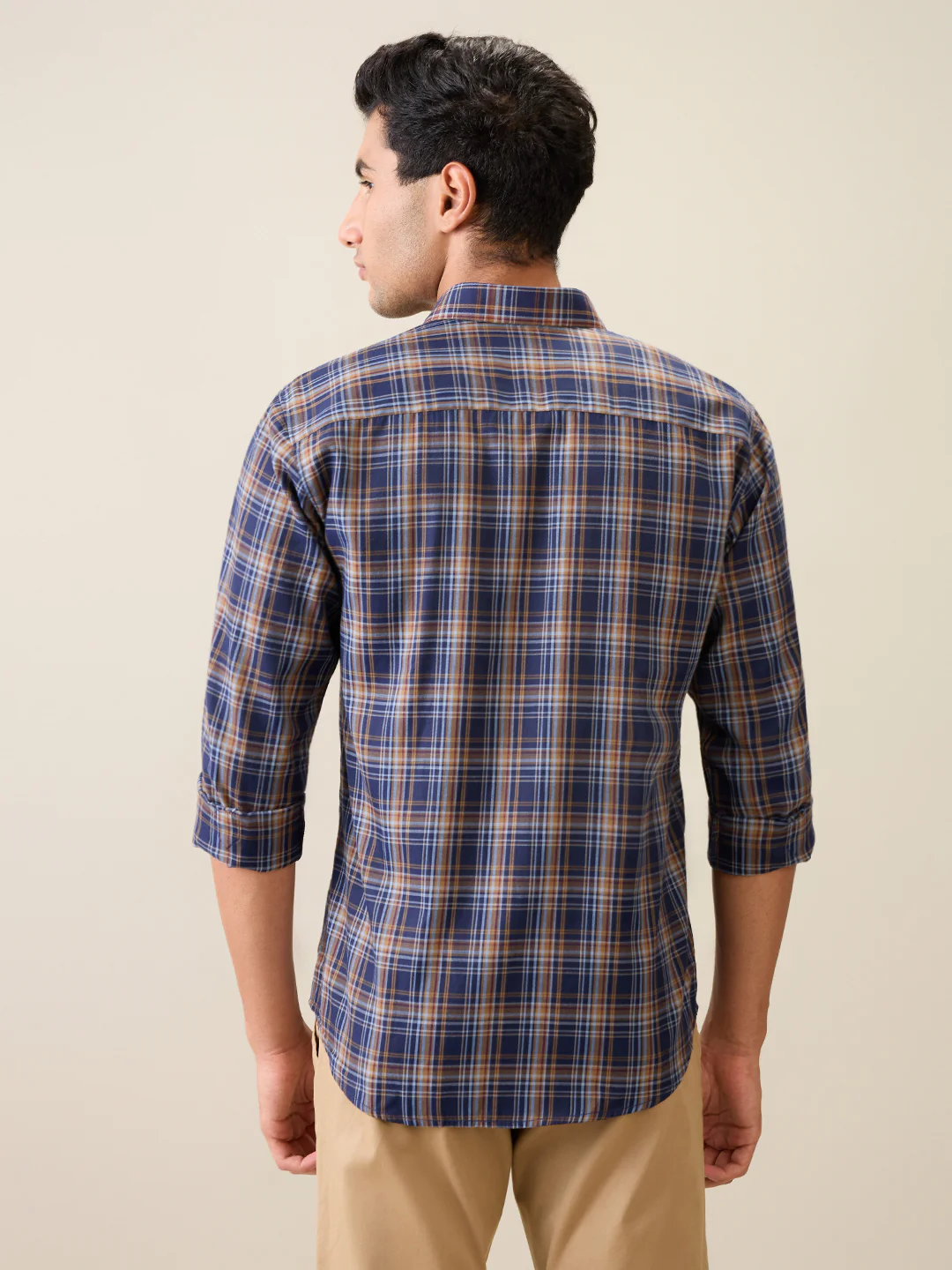 Park Avenue Men Blue Checks Slim Fit Polyester Blend Casual Shirt - Image 7