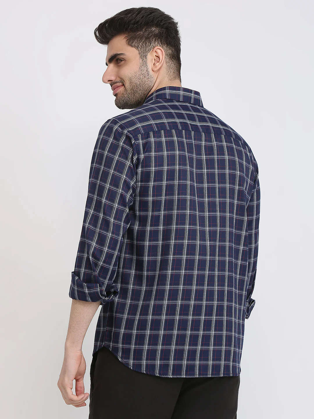 Park Avenue Men Blue Checks Slim Fit Polyester Blend Casual Shirt - Image 8