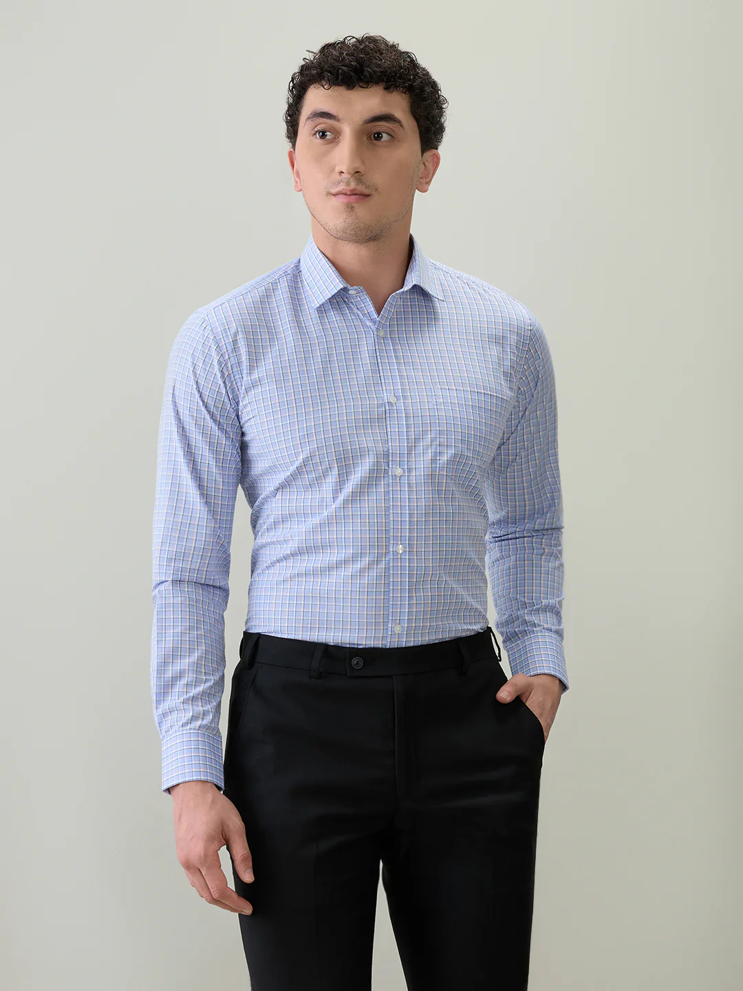 Park Avenue Men Blue Checks Slim Fit Polyester Blend Shirt