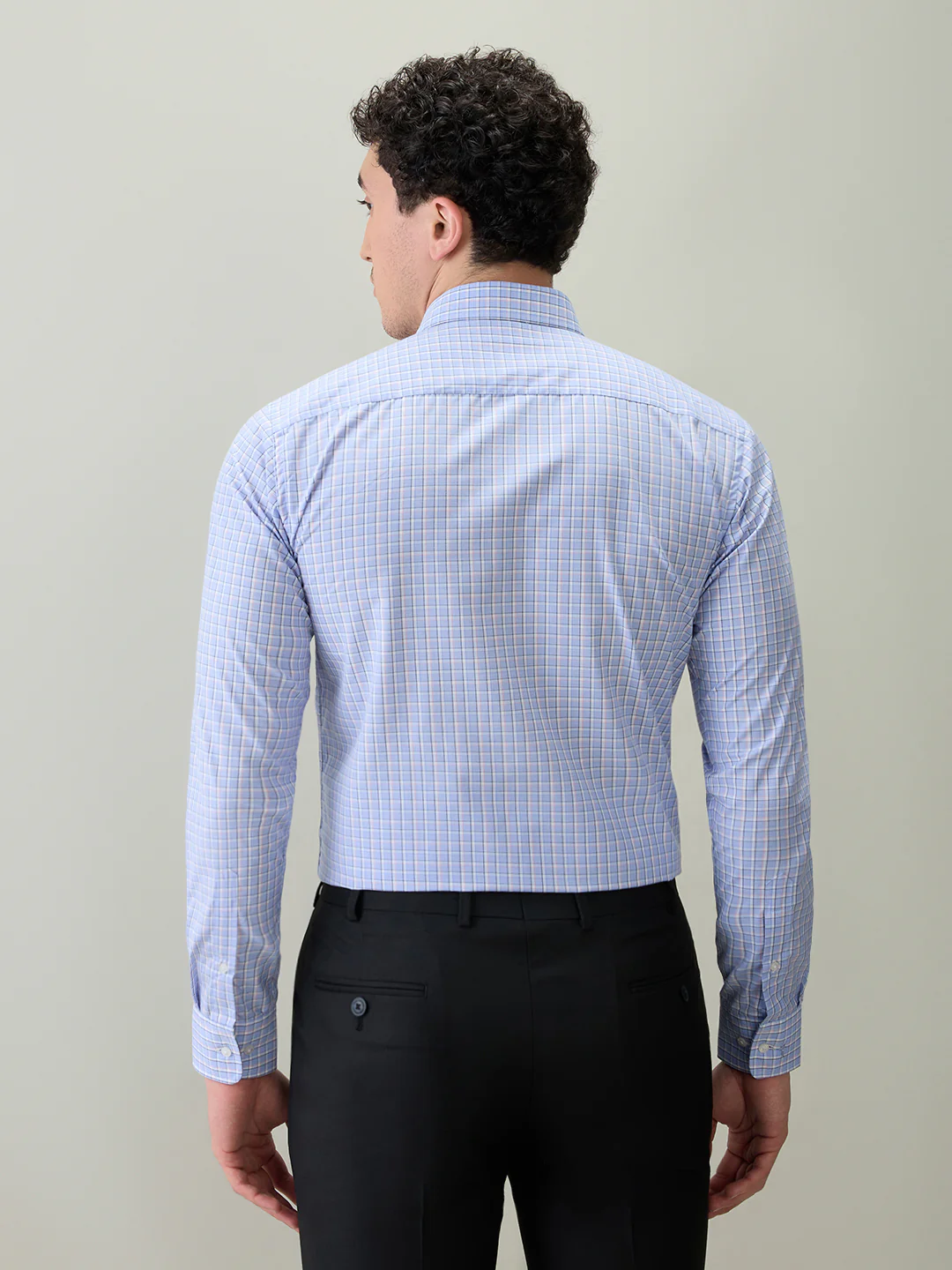 Park Avenue Men Blue Checks Slim Fit Polyester Blend Shirt - Image 4