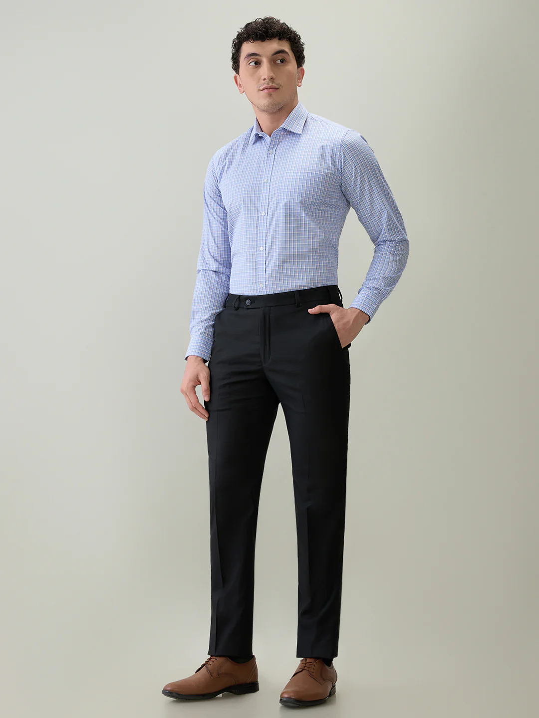 Park Avenue Men Blue Checks Slim Fit Polyester Blend Shirt - Image 5
