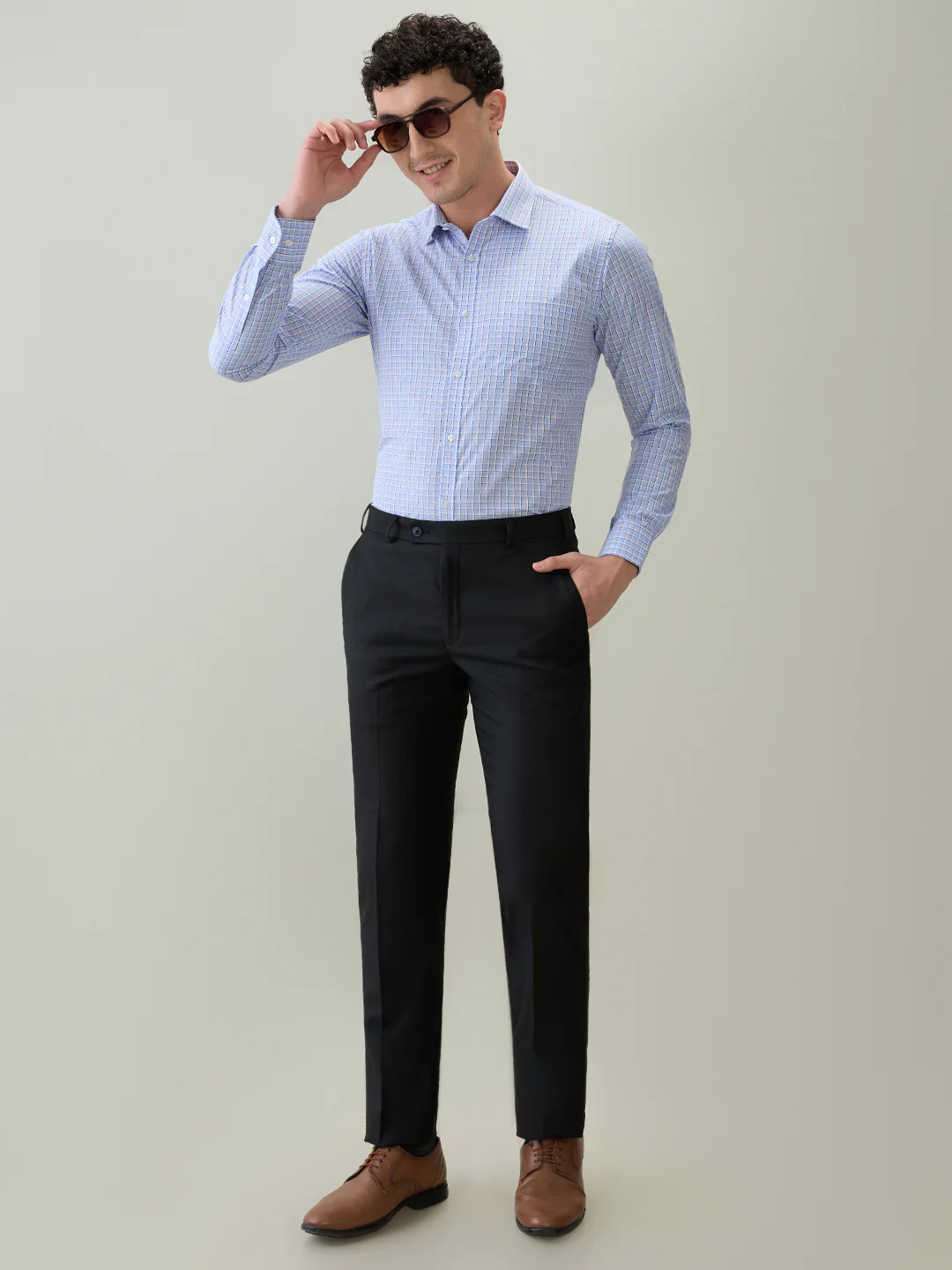 Park Avenue Men Blue Checks Slim Fit Polyester Blend Shirt - Image 6