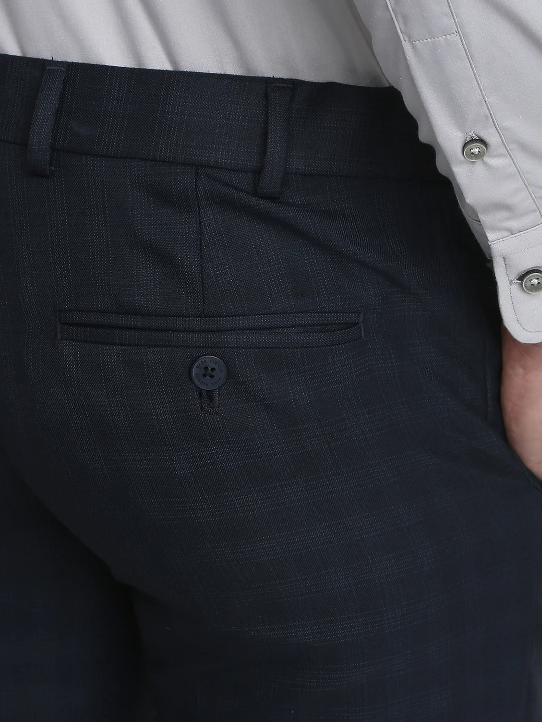Park Avenue Men Blue Checks Slim Fit Polyester Blend Trouser - Image 6