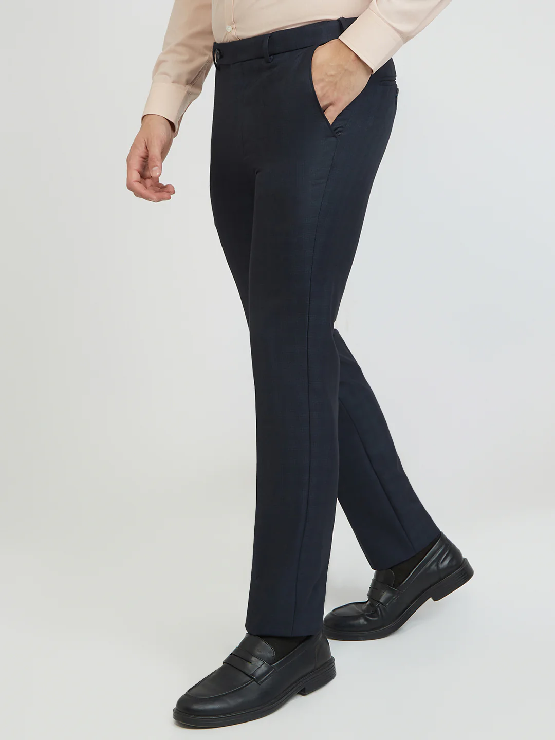 Park Avenue Men Blue Checks Slim Fit Polyester Blend Trouser - Image 3