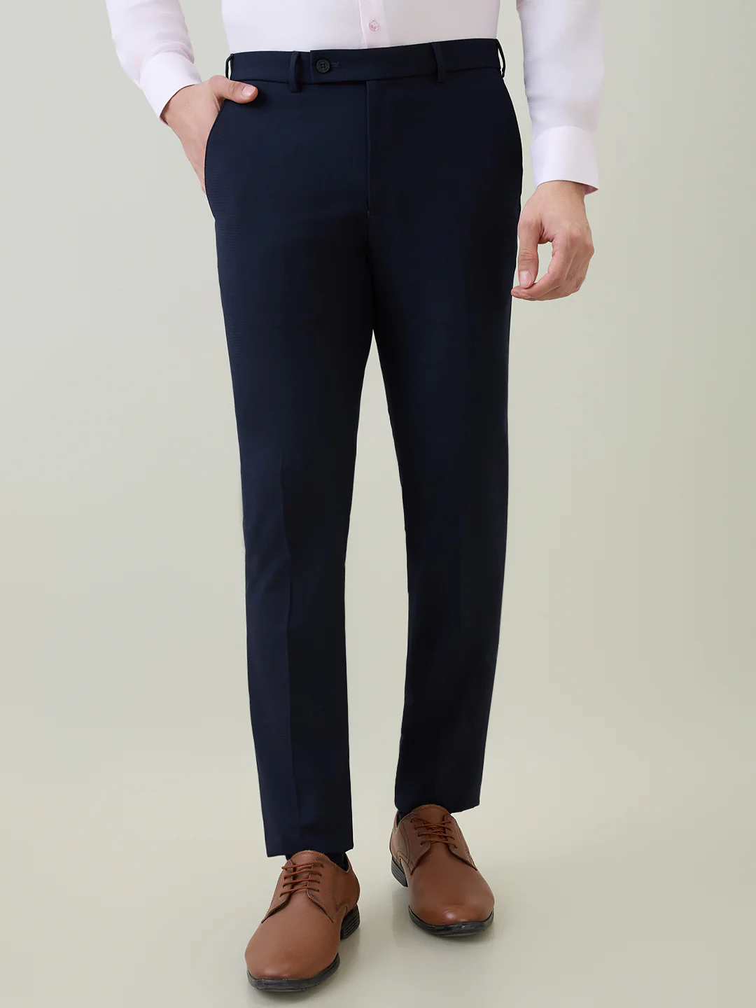 Park Avenue Men Blue Checks Slim Fit Polyester Blend Trouser