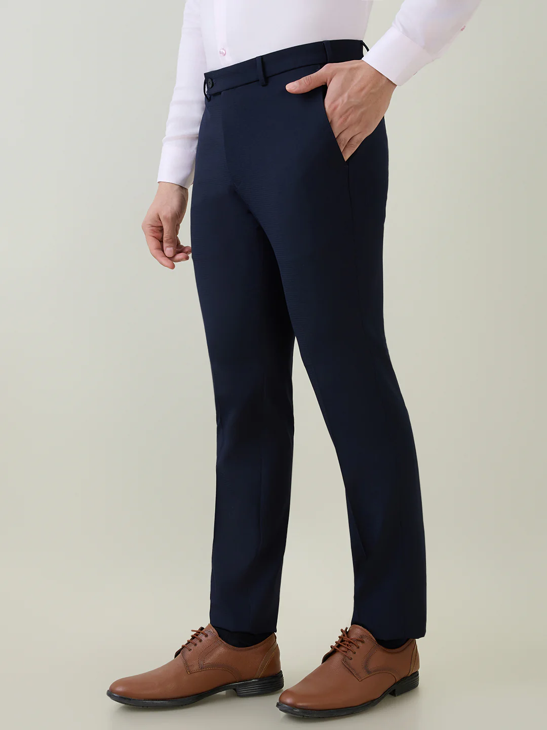 Park Avenue Men Blue Checks Slim Fit Polyester Blend Trouser - Image 2