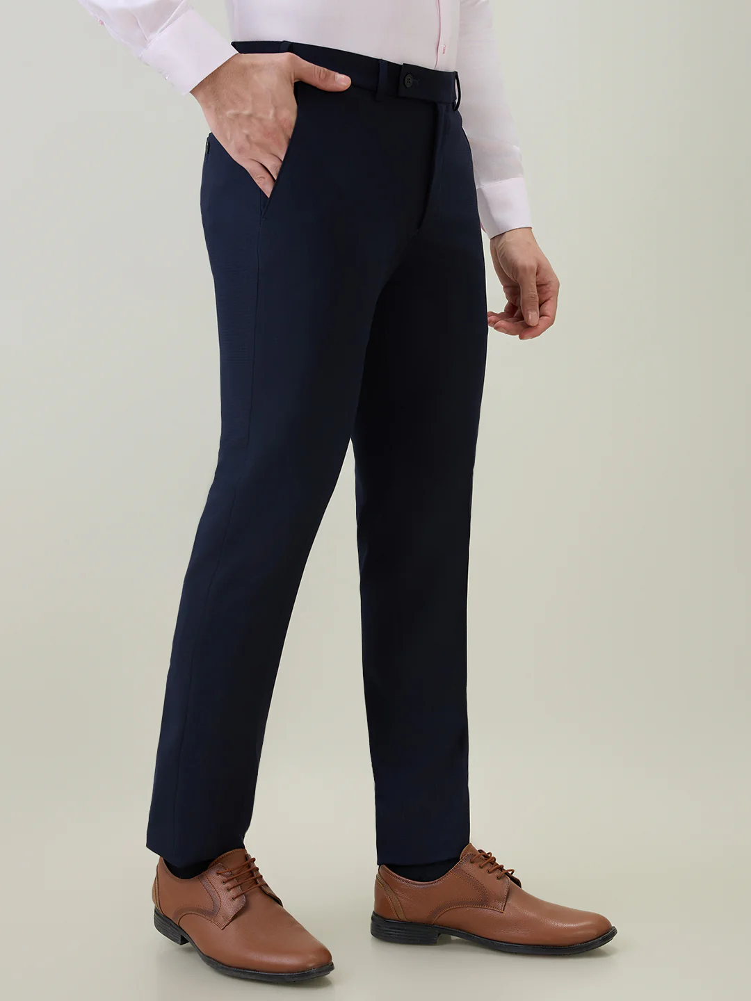 Park Avenue Men Blue Checks Slim Fit Polyester Blend Trouser - Image 3