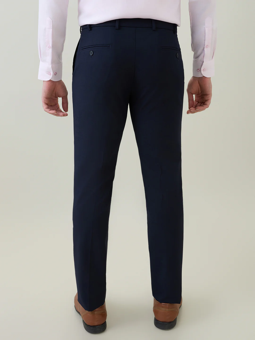 Park Avenue Men Blue Checks Slim Fit Polyester Blend Trouser - Image 4