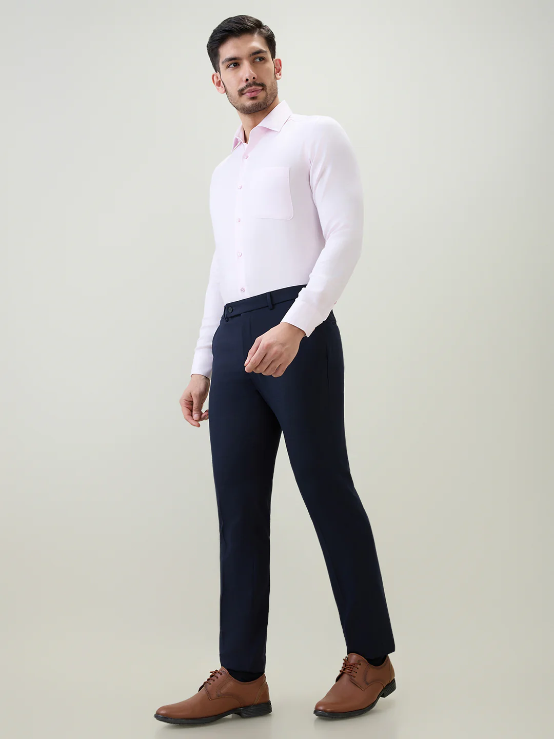 Park Avenue Men Blue Checks Slim Fit Polyester Blend Trouser - Image 5