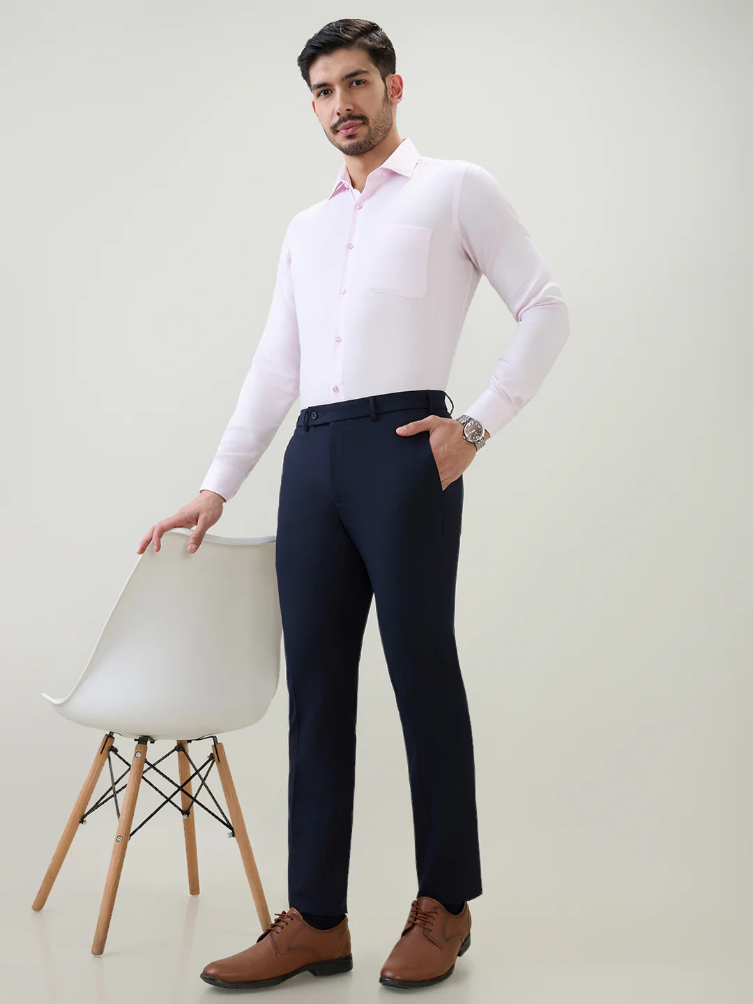 Park Avenue Men Blue Checks Slim Fit Polyester Blend Trouser - Image 6