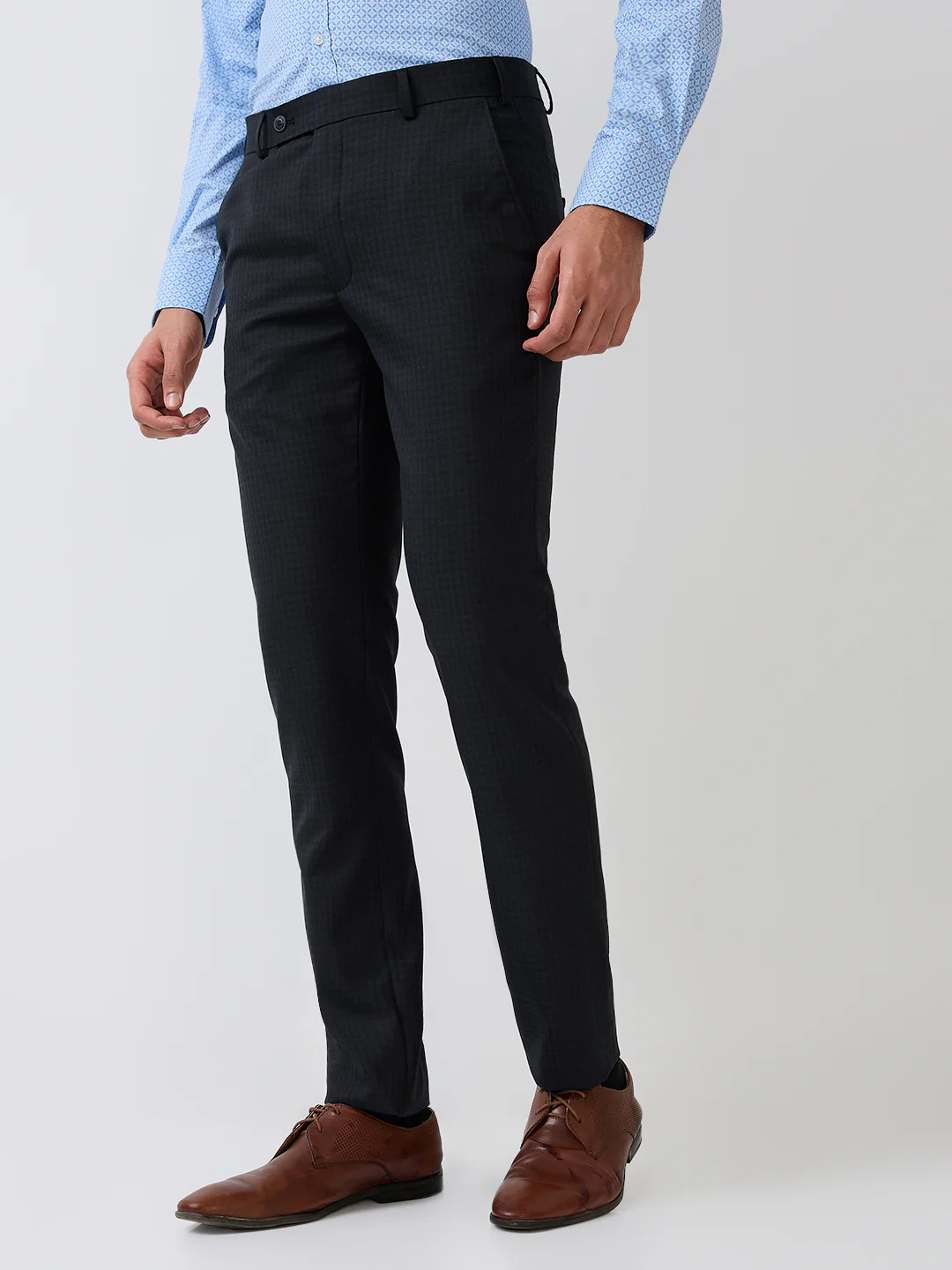 Park Avenue Men Blue Checks Slim Fit Wool Blend Trouser - Image 2