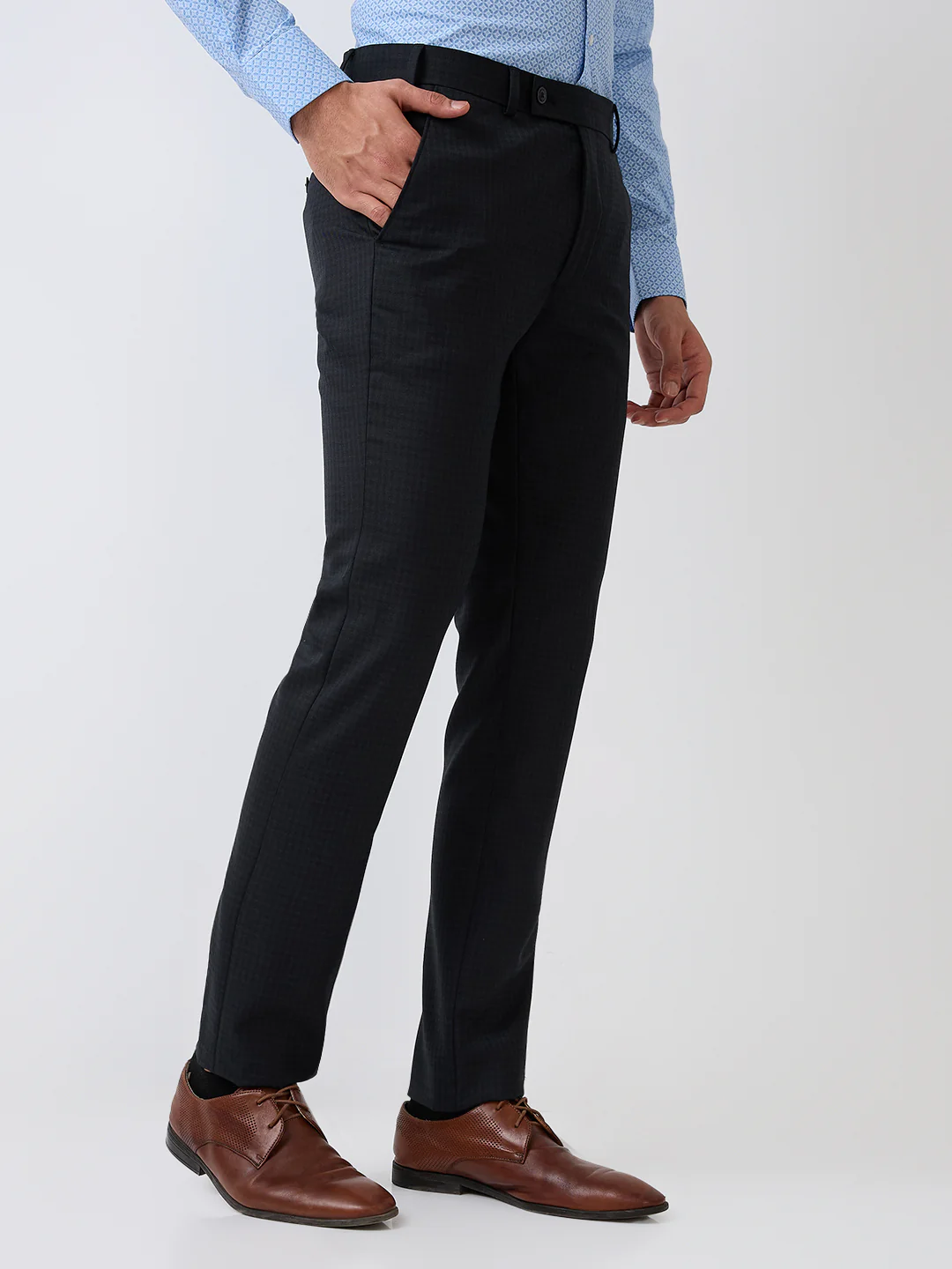 Park Avenue Men Blue Checks Slim Fit Wool Blend Trouser - Image 3
