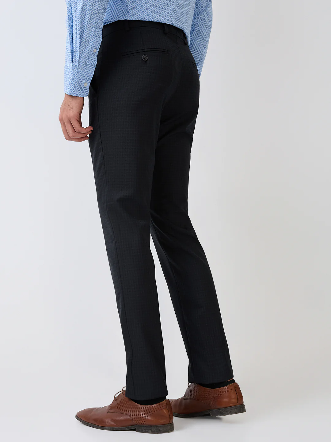 Park Avenue Men Blue Checks Slim Fit Wool Blend Trouser - Image 4