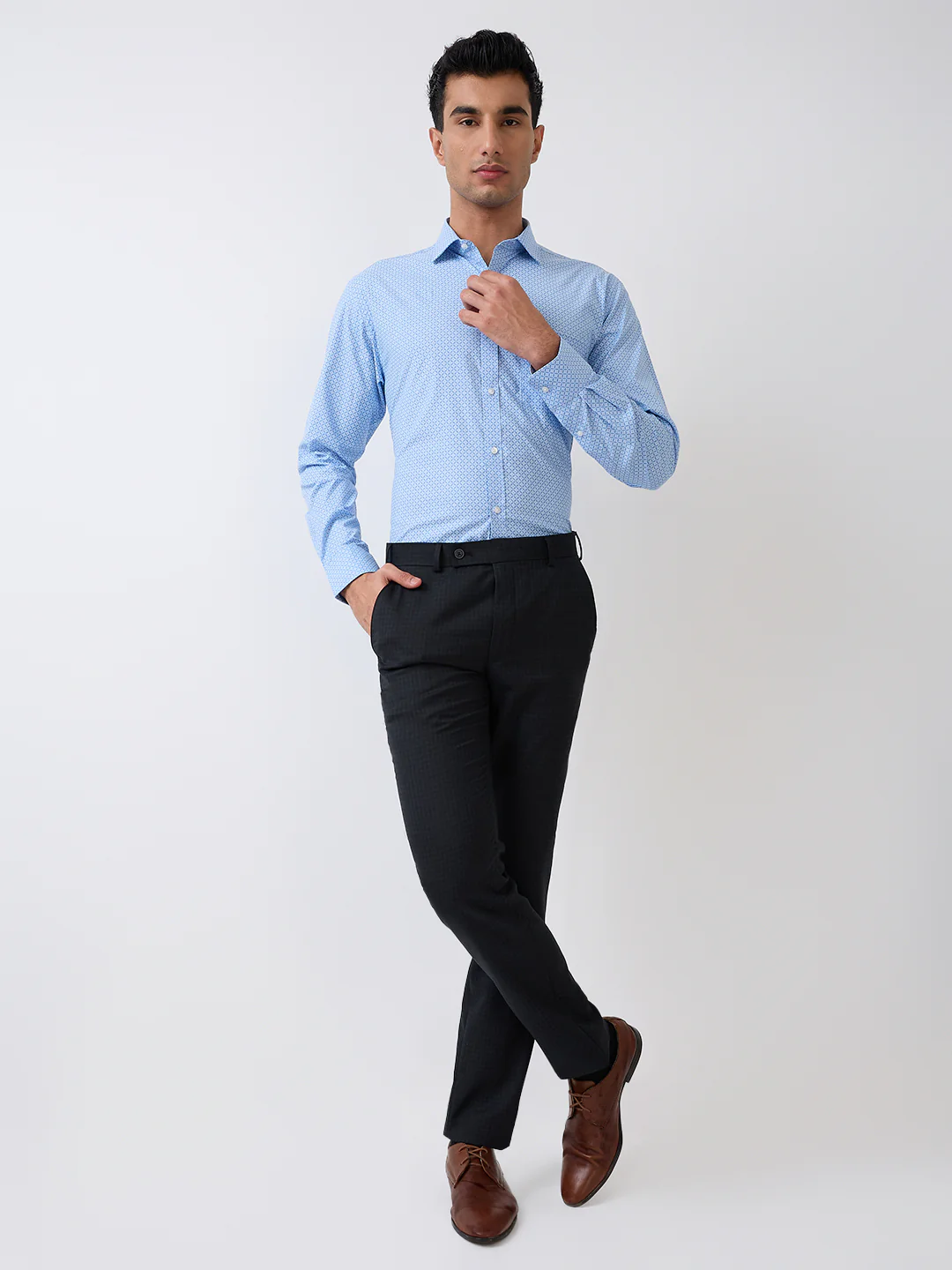 Park Avenue Men Blue Checks Slim Fit Wool Blend Trouser - Image 5