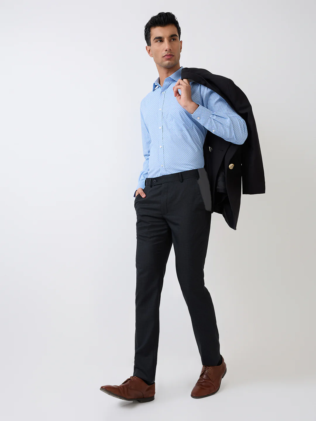 Park Avenue Men Blue Checks Slim Fit Wool Blend Trouser - Image 6