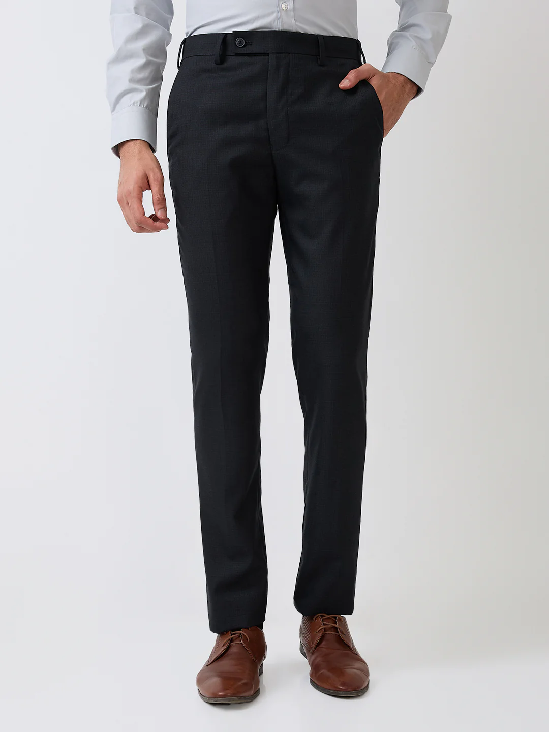 Park Avenue Men Blue Checks Slim Fit Wool Blend Trouser