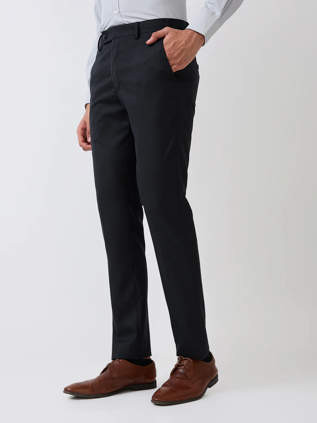 Park Avenue Men Blue Checks Slim Fit Wool Blend Trouser - Image 2