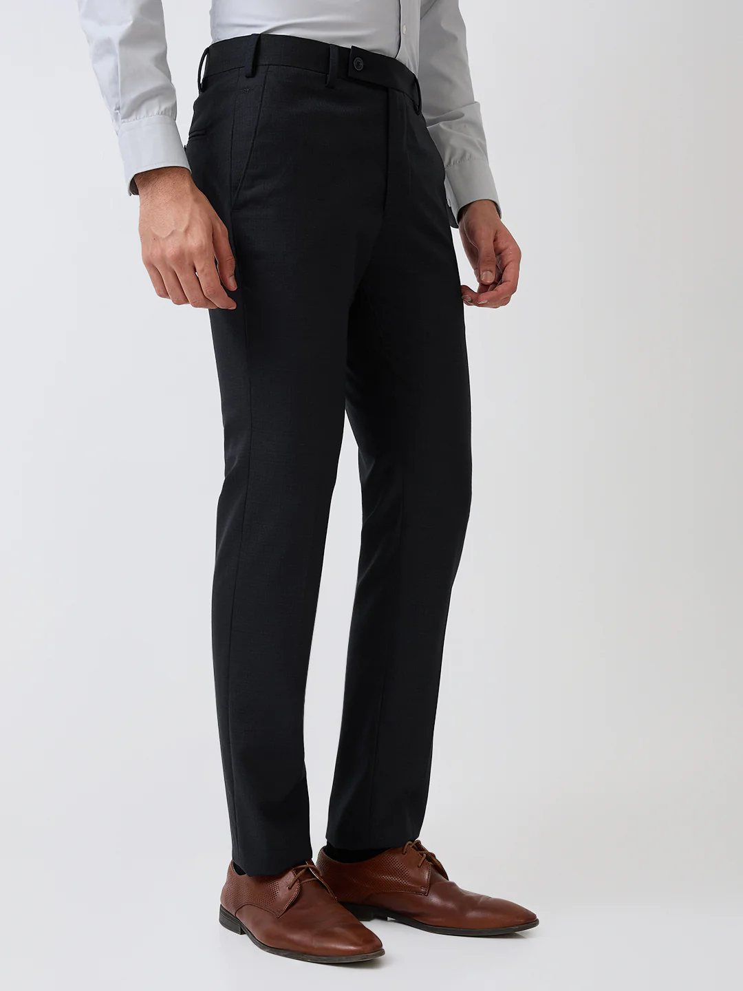 Park Avenue Men Blue Checks Slim Fit Wool Blend Trouser - Image 3