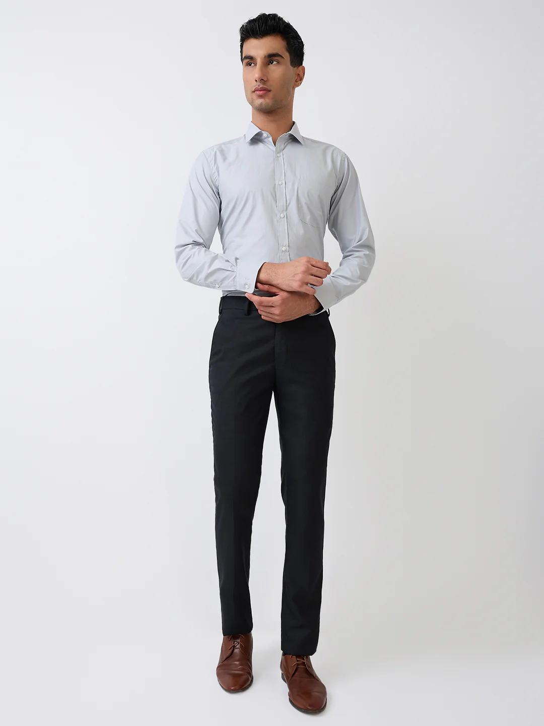 Park Avenue Men Blue Checks Slim Fit Wool Blend Trouser - Image 5