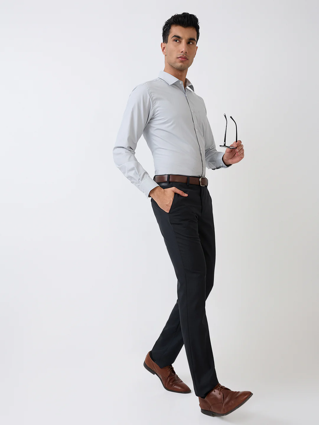 Park Avenue Men Blue Checks Slim Fit Wool Blend Trouser - Image 6